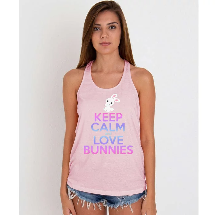 KEEP CALM LOVE BUNNIES Bunny Mom Rabbit Pet Owner Women's Knotted Racerback Tank