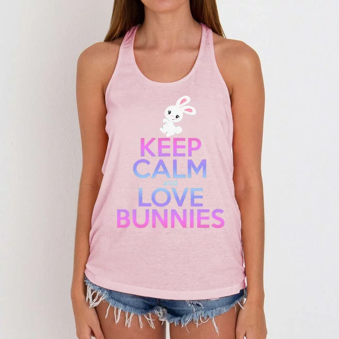 KEEP CALM LOVE BUNNIES Bunny Mom Rabbit Pet Owner Women's Knotted Racerback Tank