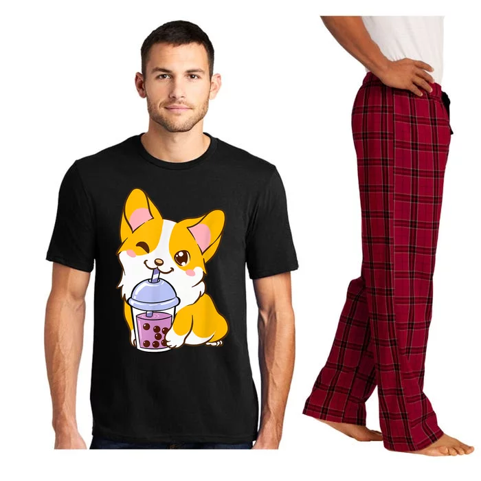 Kawaii Corgi Loves Bubble Tea Funny Boba's Welsh Dog Meaningful Gift Pajama Set