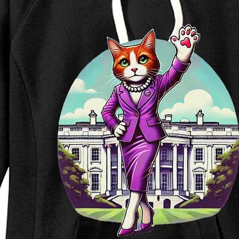 Kamala Cat Lady 2024 Stylish White House Election Fun Women's Fleece Hoodie