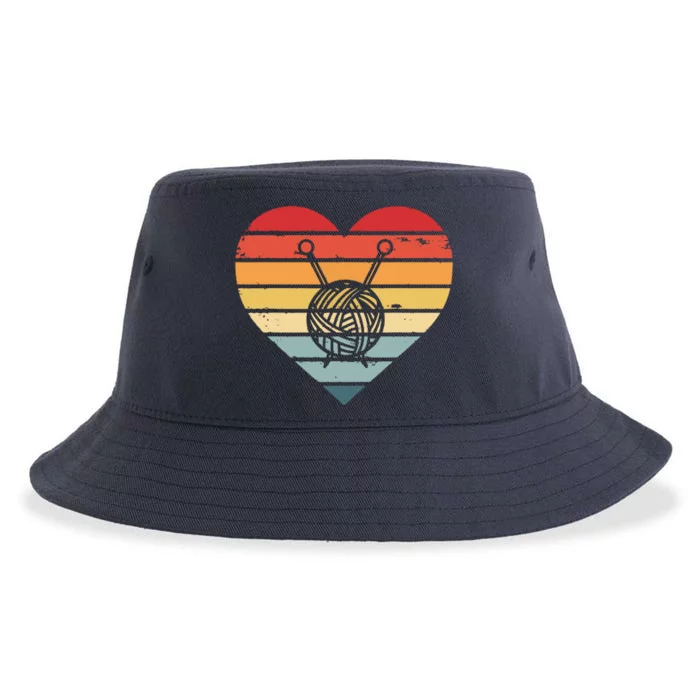 Knitting Crochet Lover Gifts Retro Sunset Yarn Funny Knitter Sustainable Bucket Hat