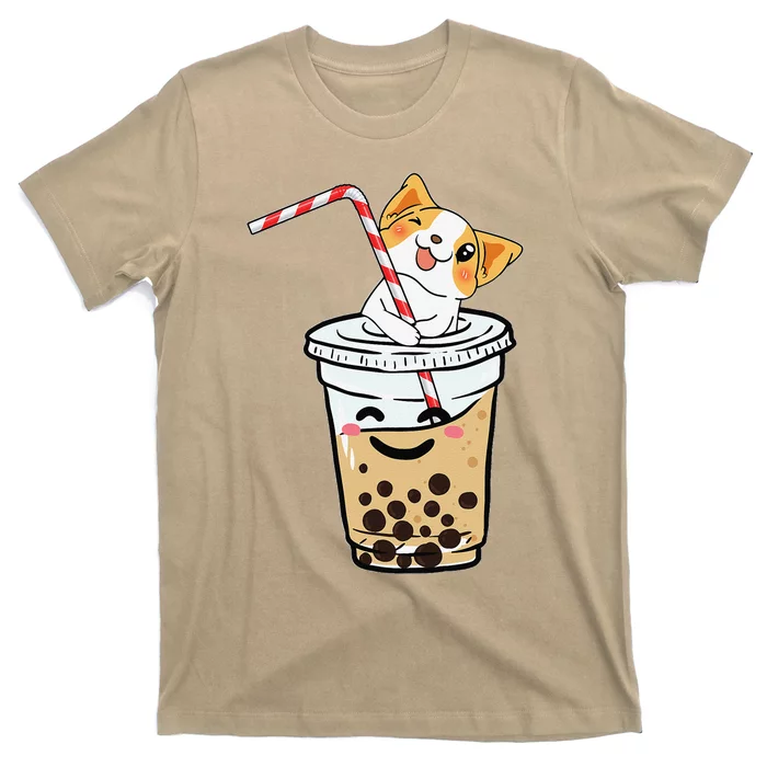 Kawaii Corgi Loves Bubble Tea Funny Bobas Welsh Dog Gift T-Shirt