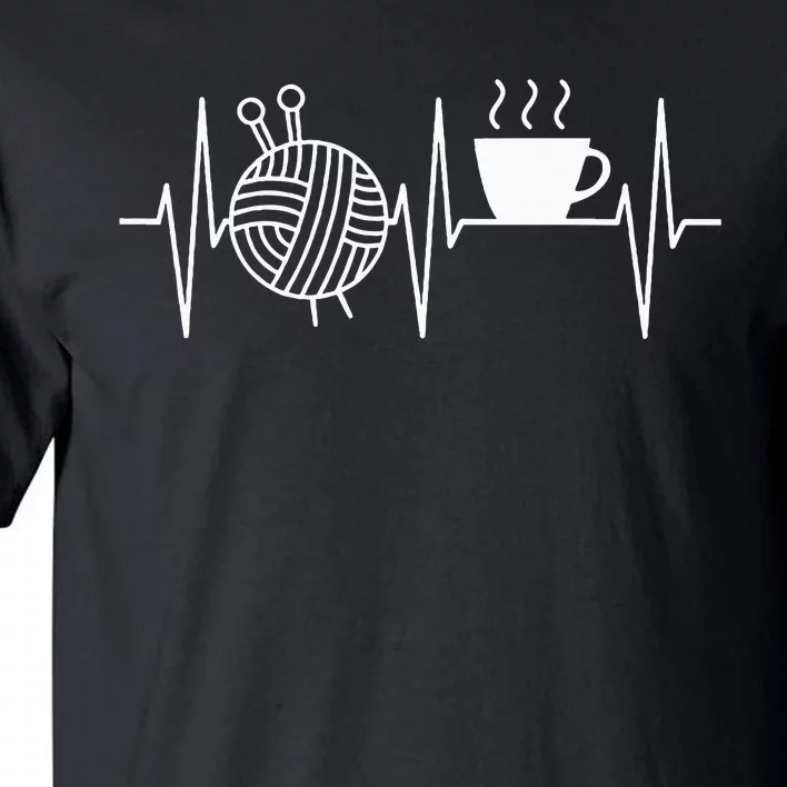 Knitting Coffee Lover Heartbeat Knitting And Coffee Tall T-Shirt