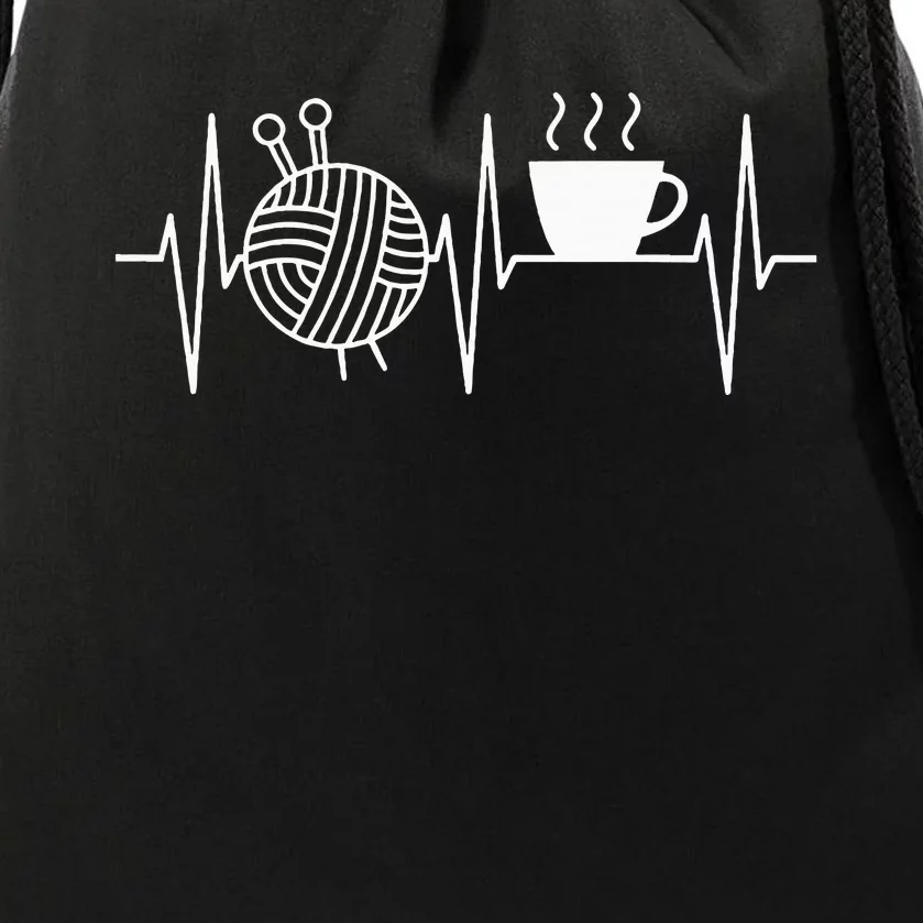 Knitting Coffee Lover Heartbeat Knitting And Coffee Drawstring Bag