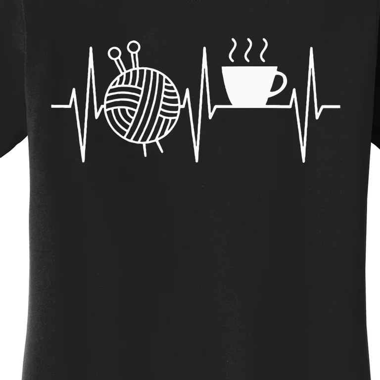 Knitting Coffee Lover Heartbeat Knitting And Coffee Women's T-Shirt