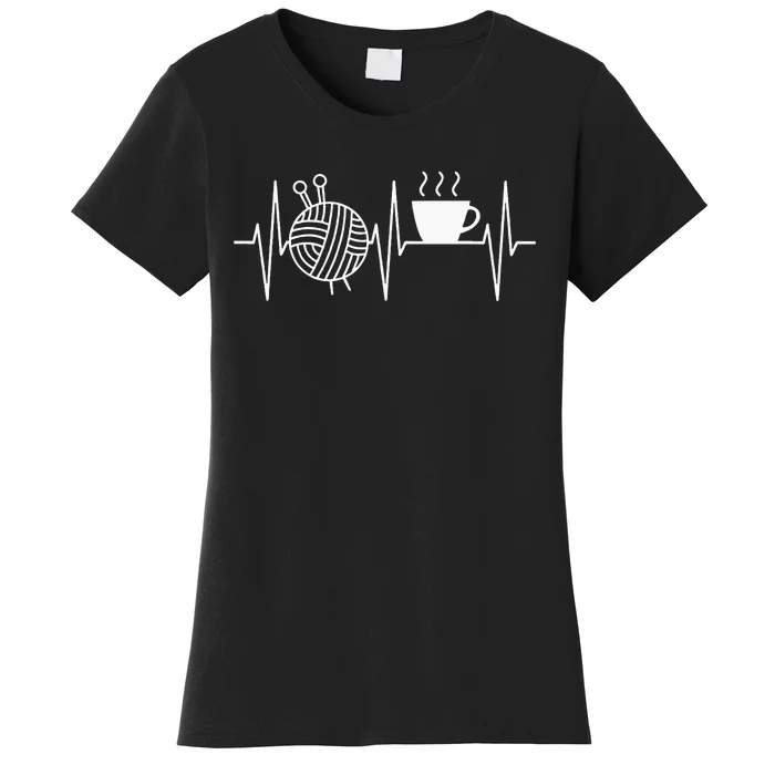 Knitting Coffee Lover Heartbeat Knitting And Coffee Women's T-Shirt