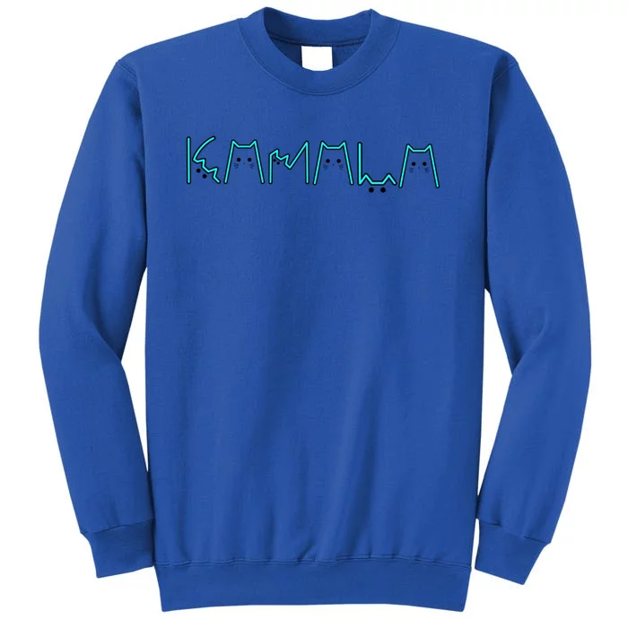 Kamala Cat Letters Cool Blue Font Design Cute Gift Tall Sweatshirt