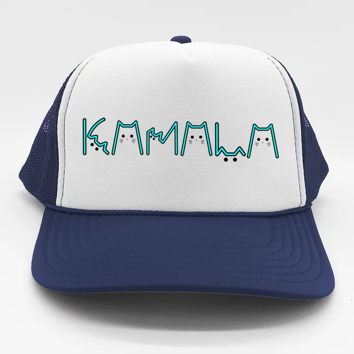 Kamala Cat Letters Cool Blue Font Design Cute Gift Trucker Hat