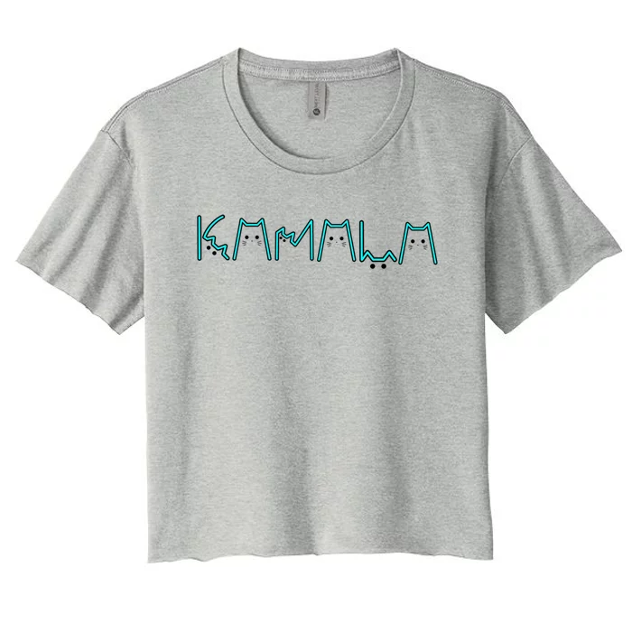 Kamala Cat Letters Cool Blue Font Design Cute Gift Women's Crop Top Tee