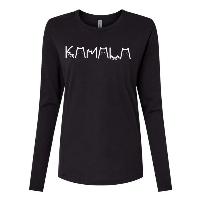 Kamala Cat Letter Font Design Womens Cotton Relaxed Long Sleeve T-Shirt