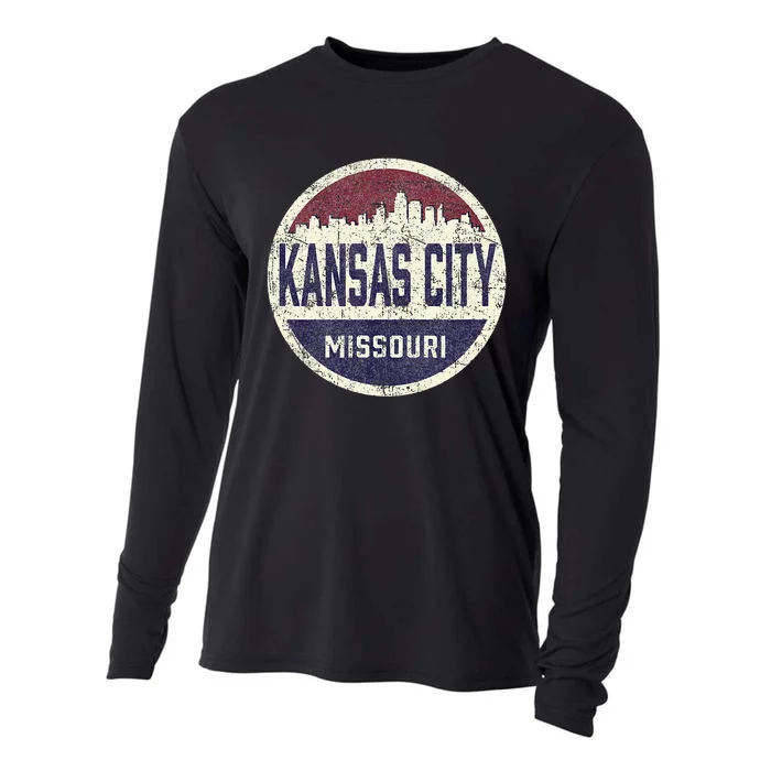 Kansas City Missouri Retro City Skyline Souvenir Cooling Performance Long Sleeve Crew