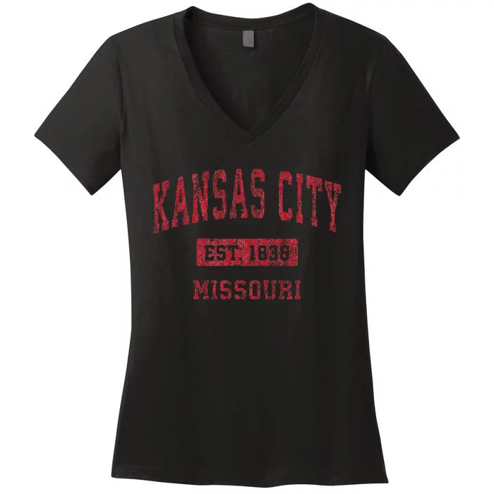 Kansas City Missouri Mo Vintage Sports Design Women's V-Neck T-Shirt