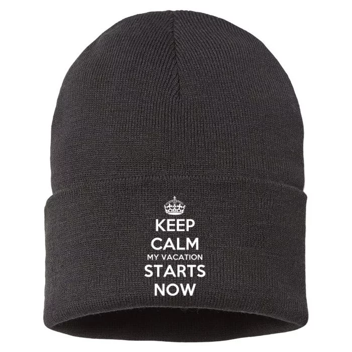 Keep Calm My Vacation Starts Now Sustainable Knit Beanie