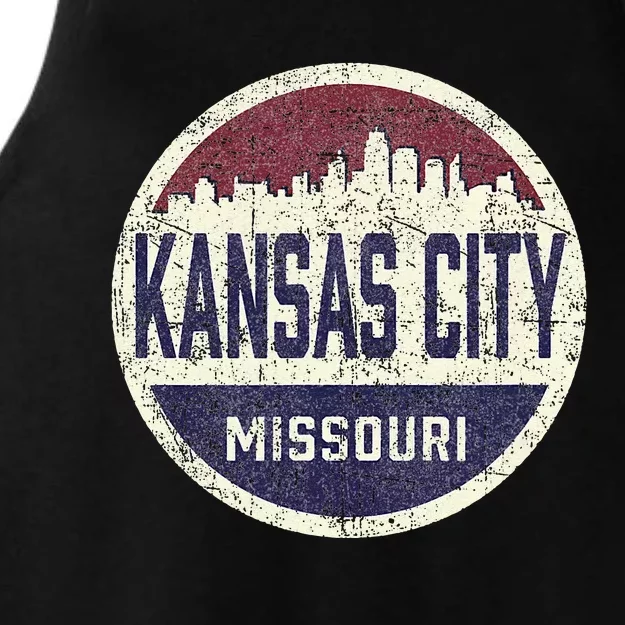 Kansas City Missouri Retro City Skyline Souvenir Ladies Tri-Blend Wicking Tank