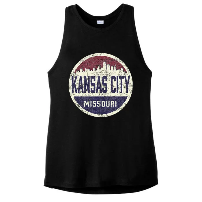 Kansas City Missouri Retro City Skyline Souvenir Ladies Tri-Blend Wicking Tank