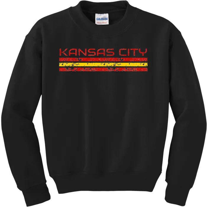 Kansas City Missouri Retro Vintage Weathered Stripe Kids Sweatshirt