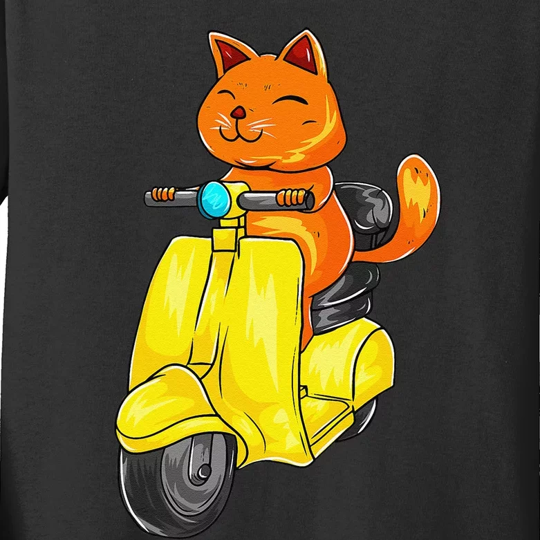 Kawaii Cat Neko Scooter Funny Japanese Anime Fans Gift Kids Long Sleeve Shirt