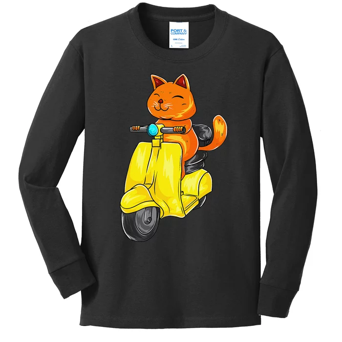 Kawaii Cat Neko Scooter Funny Japanese Anime Fans Gift Kids Long Sleeve Shirt