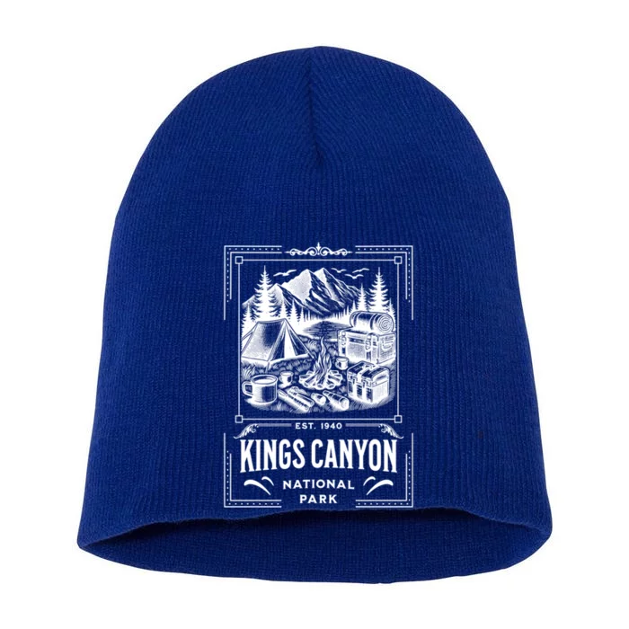 Kings Canyon National Park Vintage Camping Vacation Souvenir Gift Short Acrylic Beanie