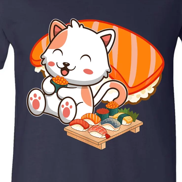 Kawaii Cat Otaku Japanese Sushi Gift Girls Teenager V-Neck T-Shirt