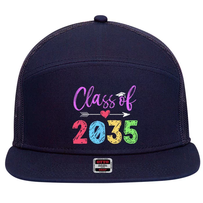 Kindergarten Class Of 2035 Graduation First Day Of School 7 Panel Mesh Trucker Snapback Hat