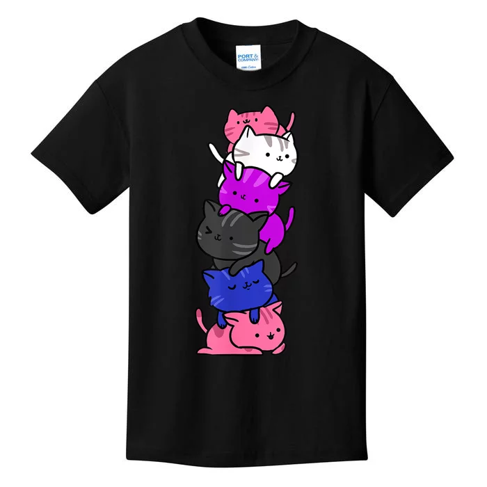 Kawaii Cat Pile Genderfluid Pride Kids T-Shirt