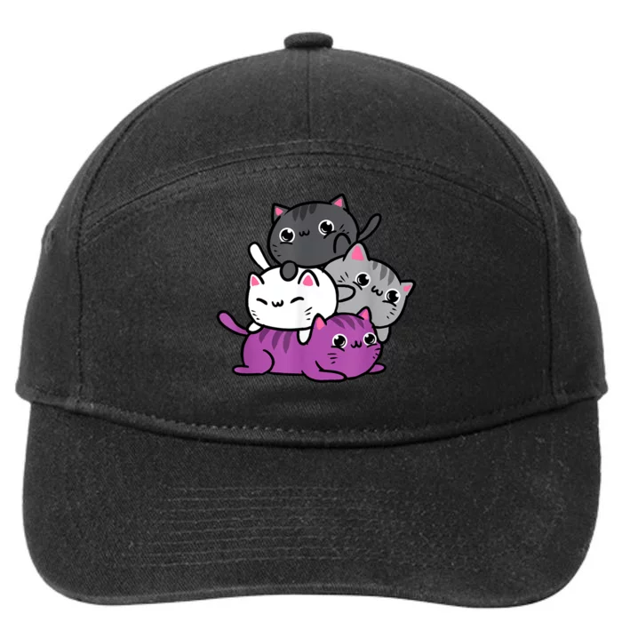 Kawaii Cat Pile Asexual Pride 7-Panel Snapback Hat