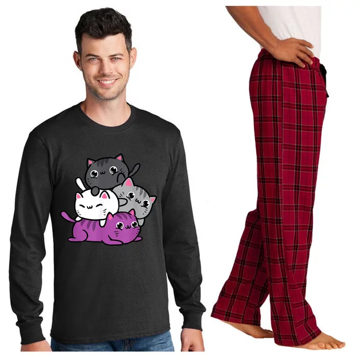 Kawaii Cat Pile Asexual Pride Long Sleeve Pajama Set