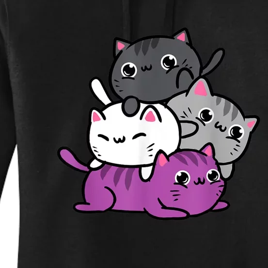 Kawaii Cat Pile Asexual Pride Women's Pullover Hoodie