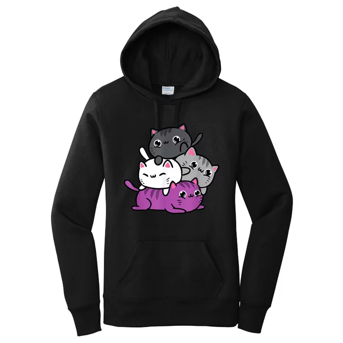 Kawaii Cat Pile Asexual Pride Women's Pullover Hoodie