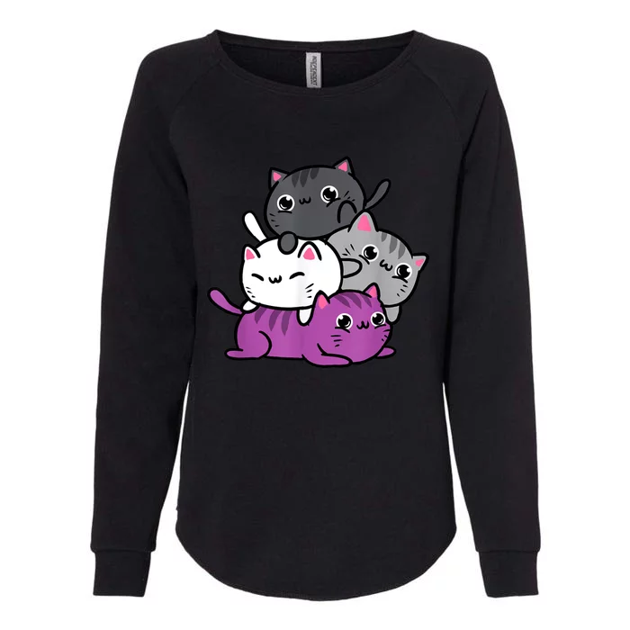 Kawaii Cat Pile Asexual Pride Womens California Wash Sweatshirt