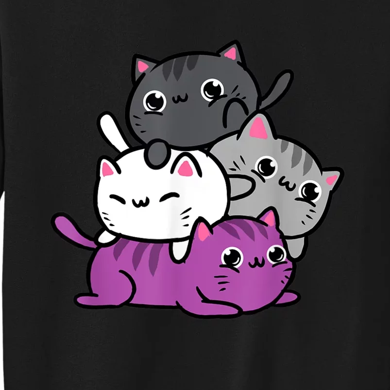 Kawaii Cat Pile Asexual Pride Tall Sweatshirt