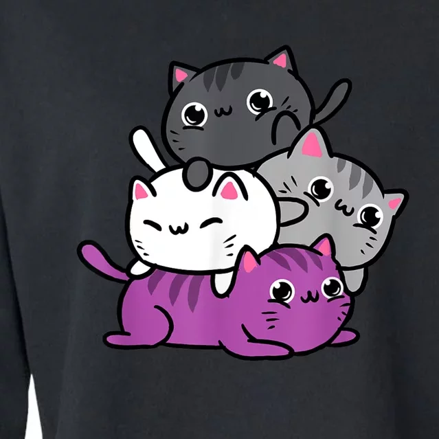 Kawaii Cat Pile Asexual Pride Cropped Pullover Crew