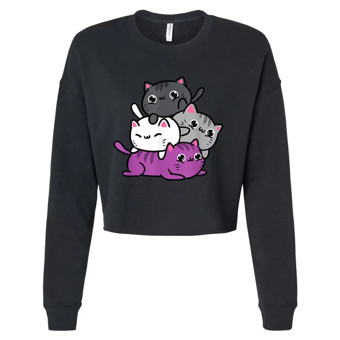 Kawaii Cat Pile Asexual Pride Cropped Pullover Crew