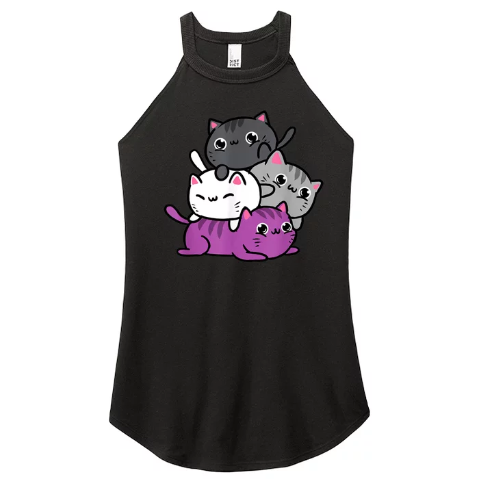 Kawaii Cat Pile Asexual Pride Women’s Perfect Tri Rocker Tank