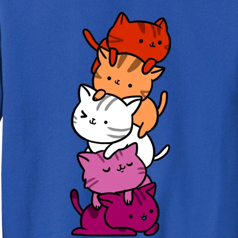 Kawaii Cat Pile Orange Pink Lesbian Pride Gift Tall Sweatshirt