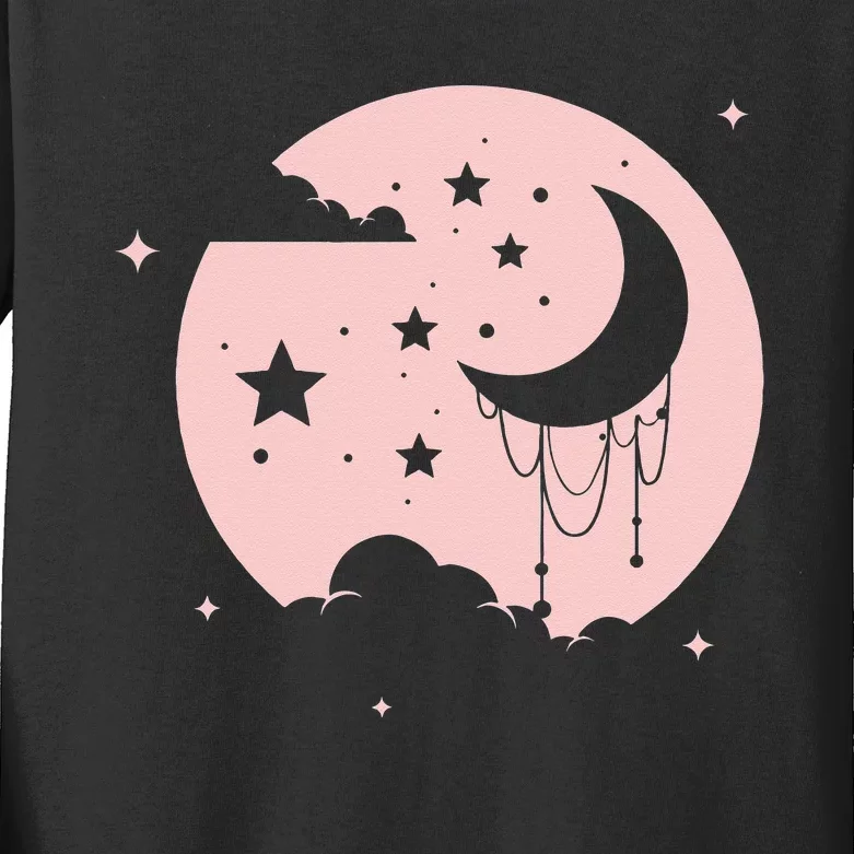 Kawaii Cute Pastel Goth Moon Kids Long Sleeve Shirt