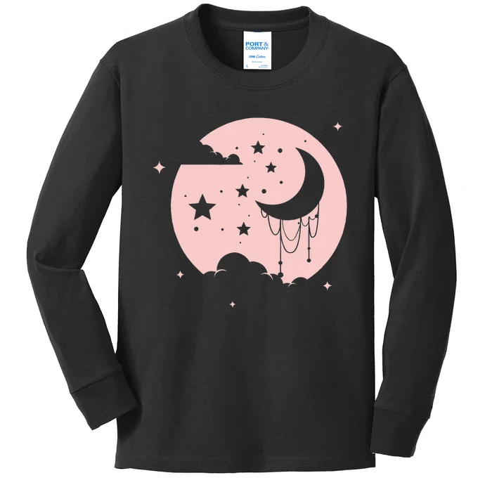 Kawaii Cute Pastel Goth Moon Kids Long Sleeve Shirt