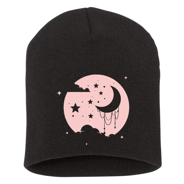 Kawaii Cute Pastel Goth Moon Short Acrylic Beanie