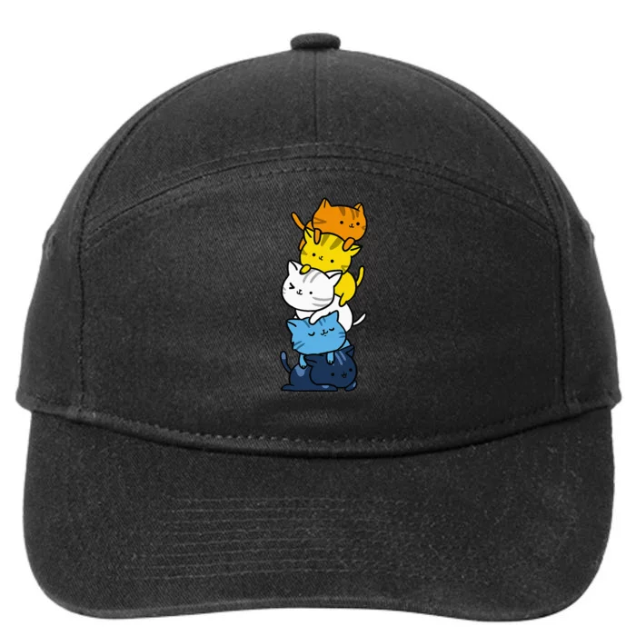 Kawaii Cat Pile Aroace Pride Flag 7-Panel Snapback Hat