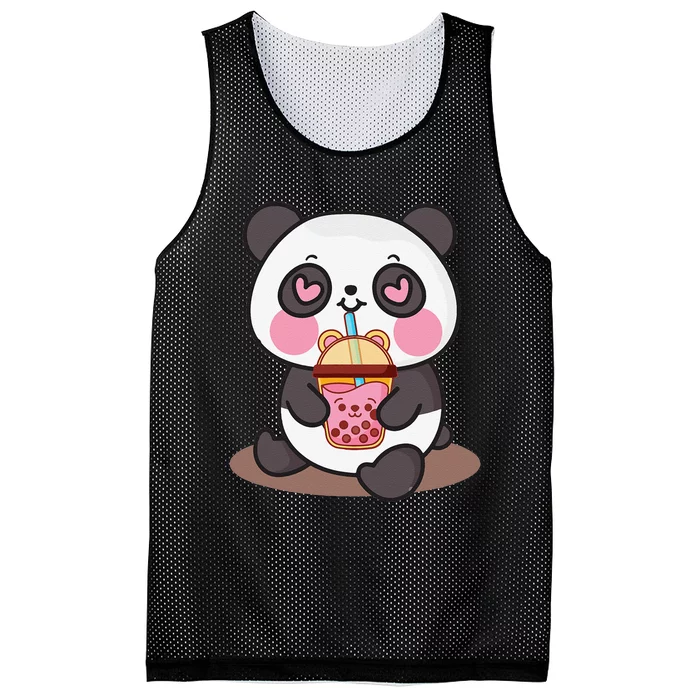 Kawaii Cute Panda Boba Tea Bubble Tea Anime Mesh Reversible Basketball Jersey Tank