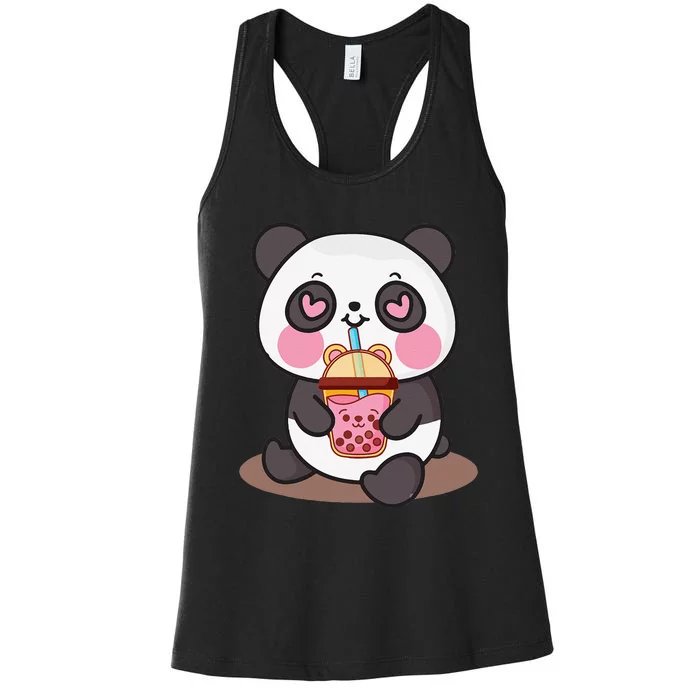 Kawaii Cute Panda Boba Tea Bubble Tea Anime Women's Racerback Tank