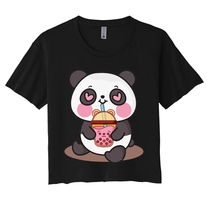 Kawaii Cute Panda Boba Tea Bubble Tea Anime Women's Crop Top Tee