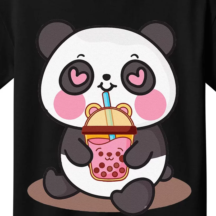 Kawaii Cute Panda Boba Tea Bubble Tea Anime Kids T-Shirt