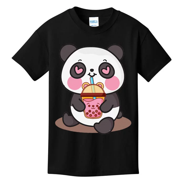 Kawaii Cute Panda Boba Tea Bubble Tea Anime Kids T-Shirt