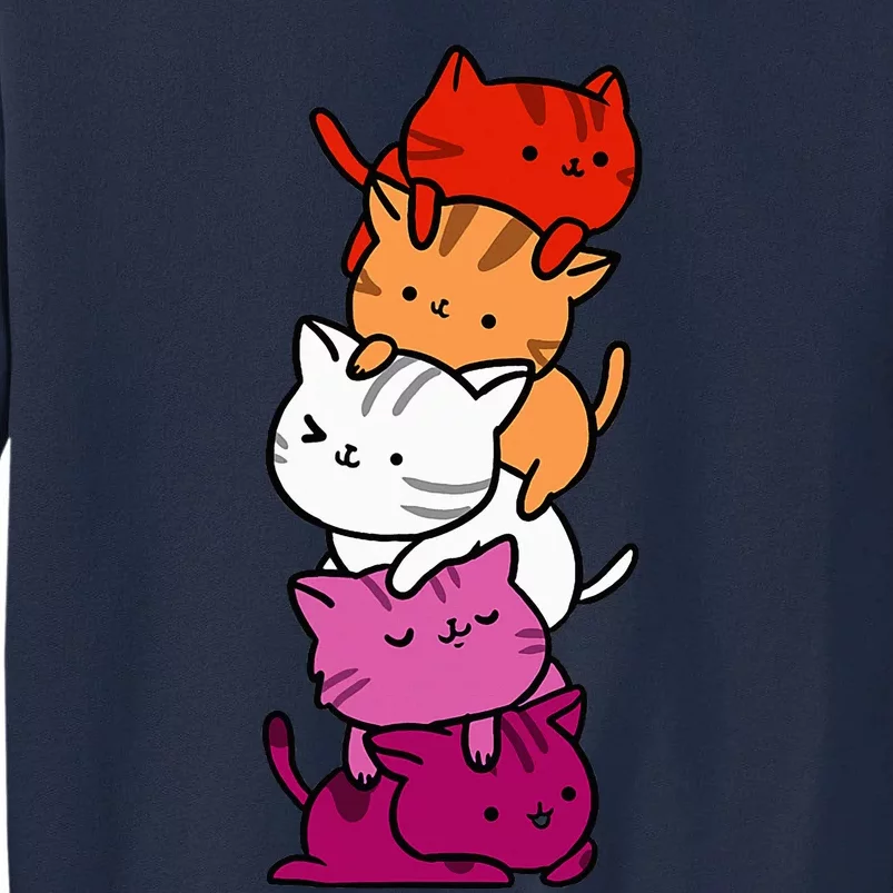 Kawaii Cat Pile Orange Pink Lesbian Pride Tall Sweatshirt