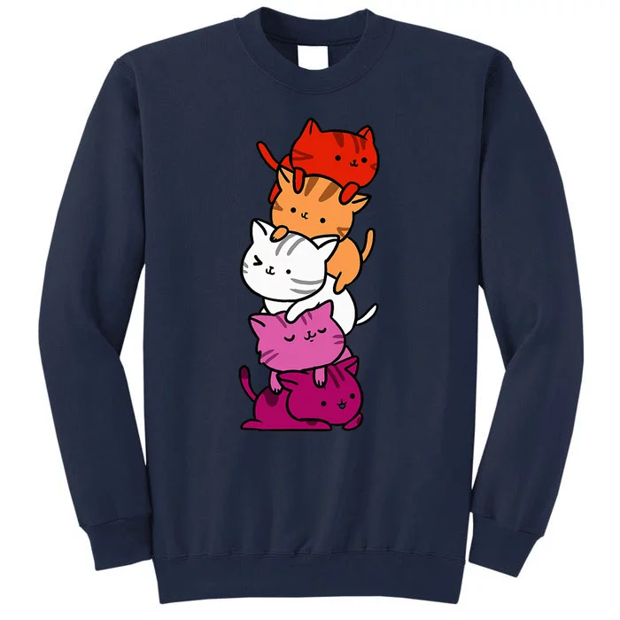 Kawaii Cat Pile Orange Pink Lesbian Pride Tall Sweatshirt