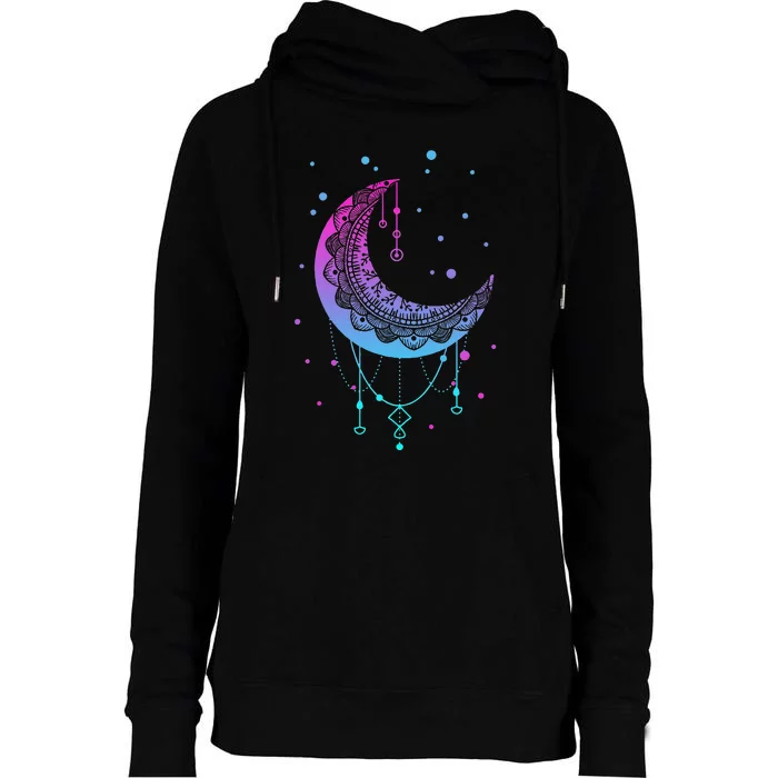 Kawaii Colorful Pastel Goth Moon Womens Funnel Neck Pullover Hood