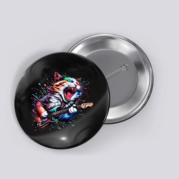 Kitty Cat Playing Guitar Rock Cat Heavy Metal Cat Music Cat Button