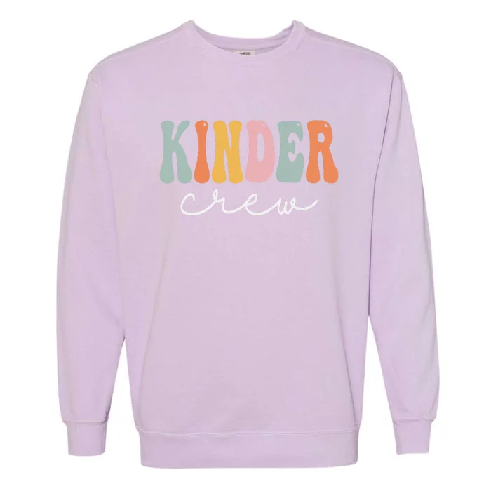 Kinder Crew Retro Groovy Vintage Happy First Day Of School Garment-Dyed Sweatshirt